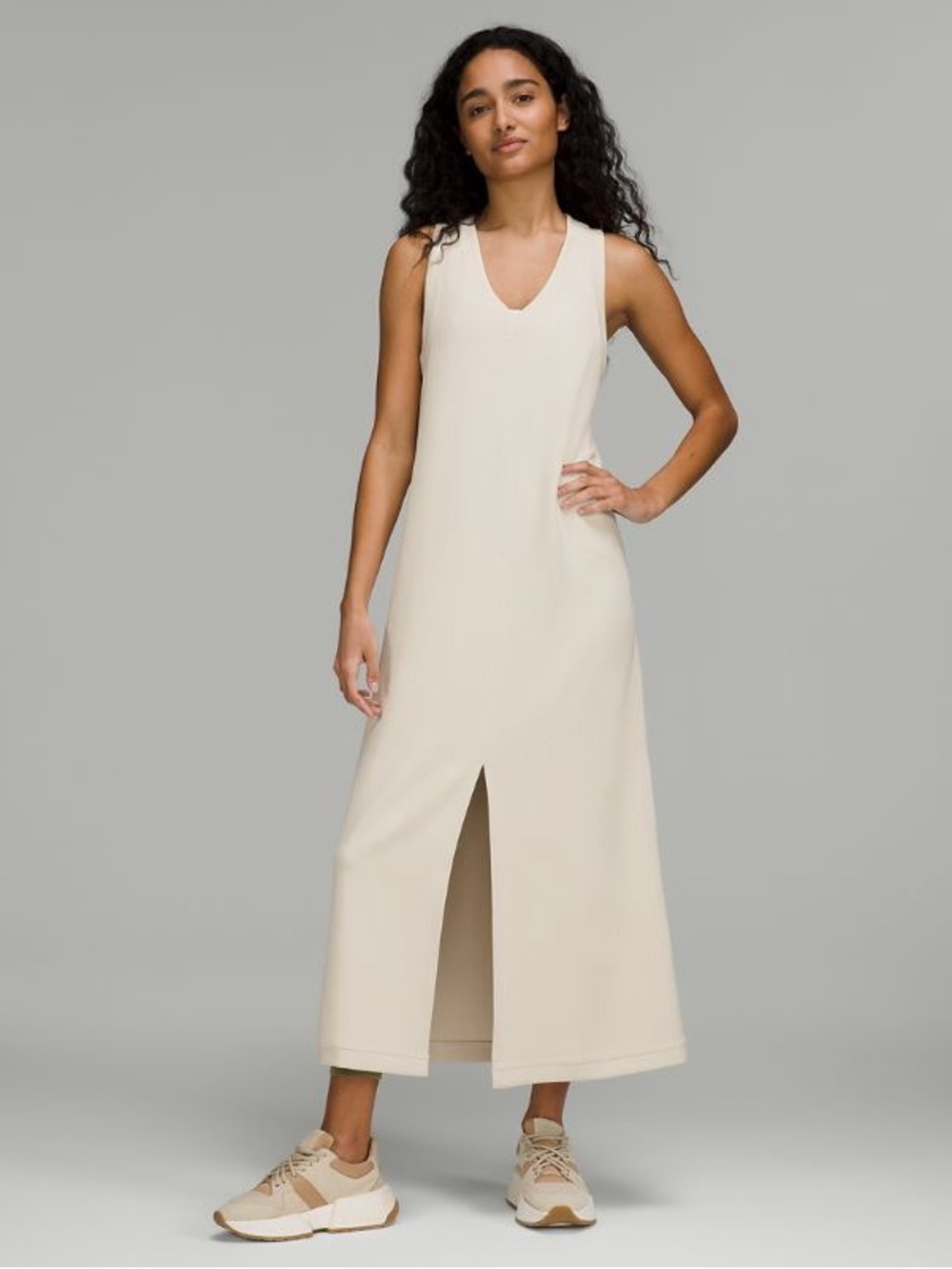 Lululemon Ease of it All V-Neck Midi Dress Softstreme in White Opal